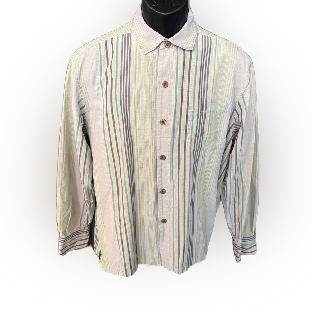 Tommy Bahama Men’s Silk/Cotton Blend Long Sleeve Button Down Shirt. Large